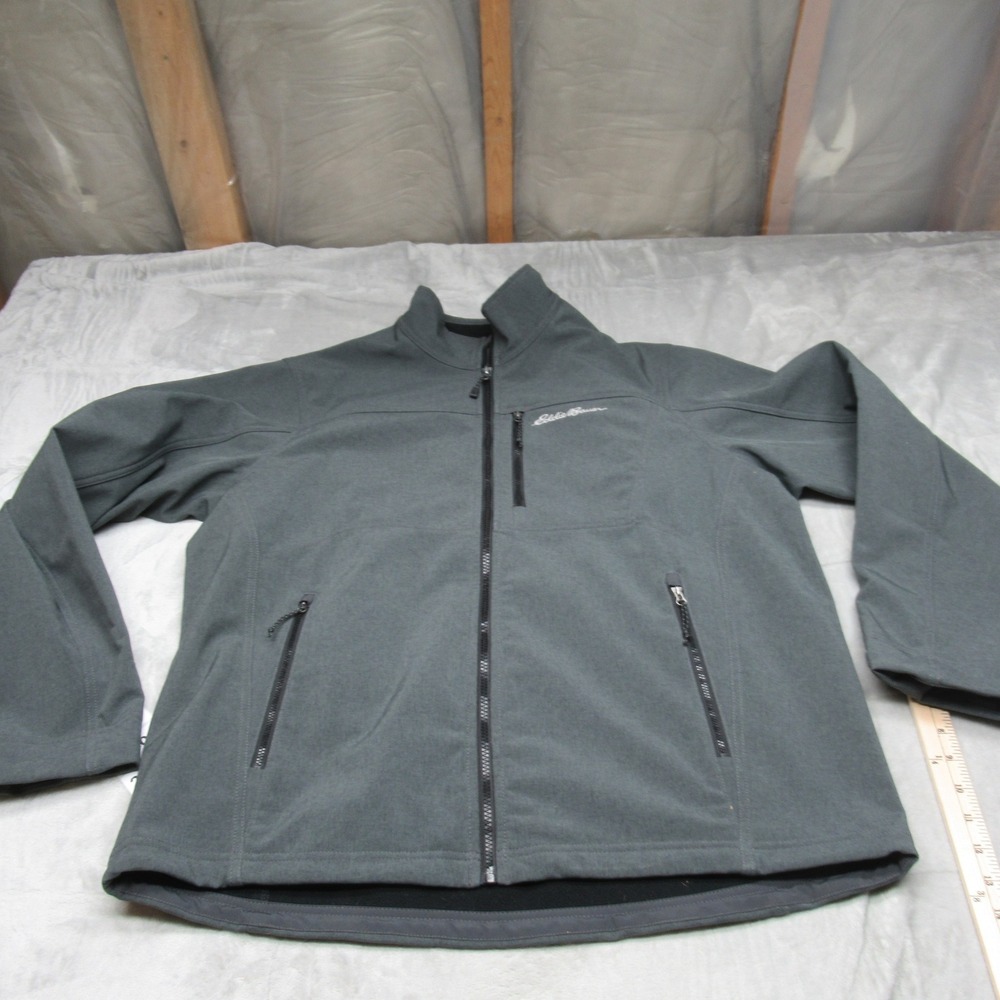 Eddie Bauer Jacket Mens XL Gray Softshell Water Resistant Full Zip Hiking Wind